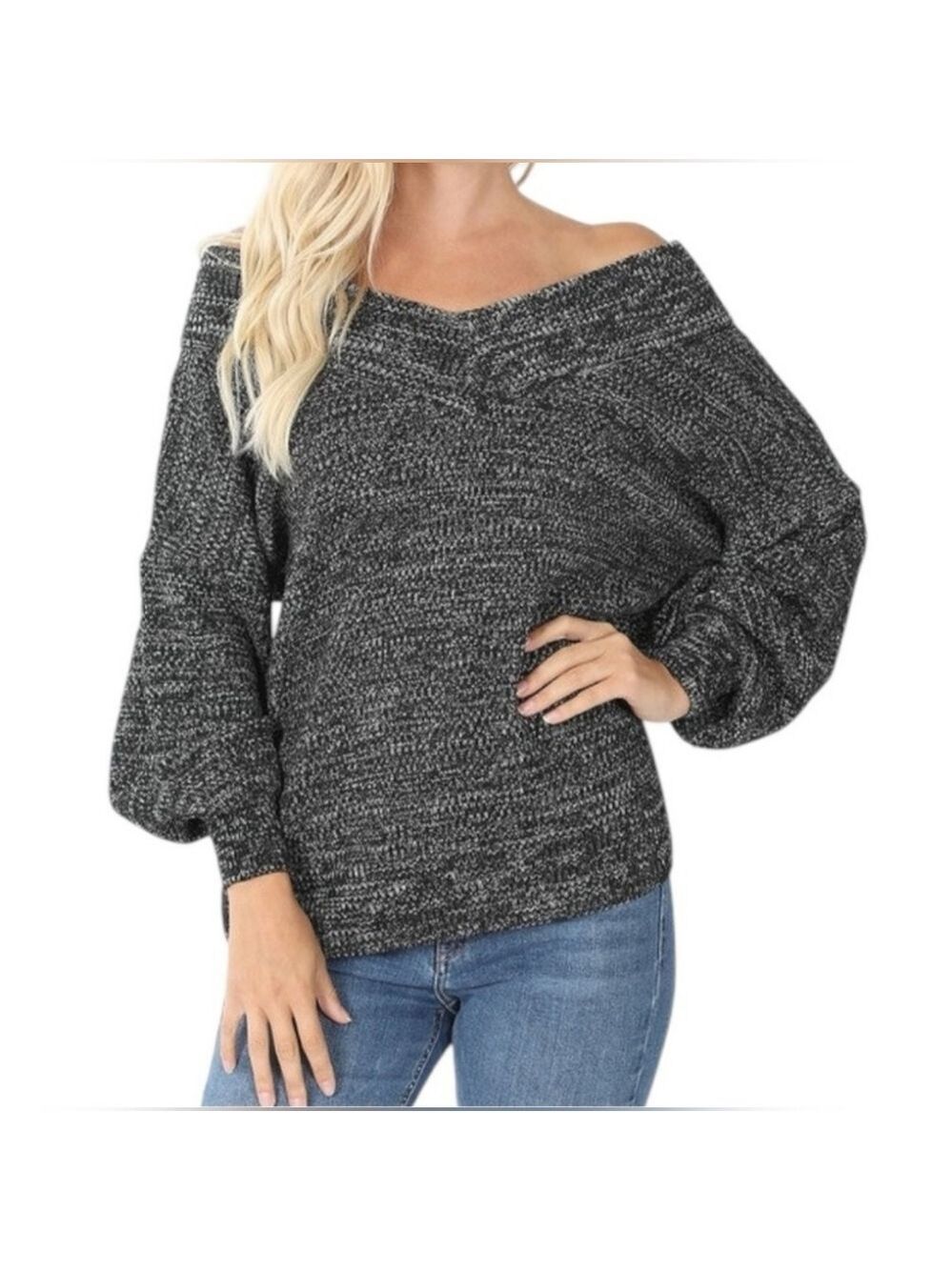 Zenana Oversized V-Neck Sweater – Cozy Chic Essential | Black - Picture 2 of 4